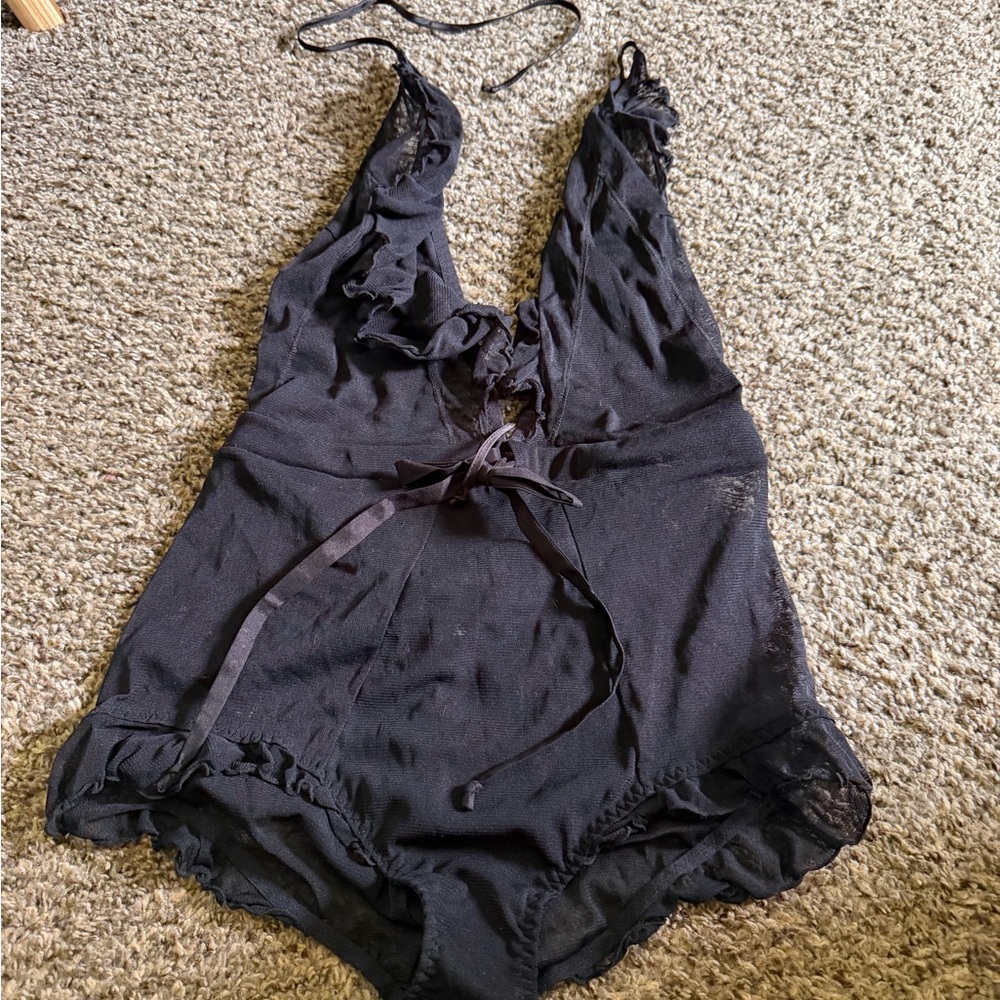 Free People Black Lace-Trimmed Chemise